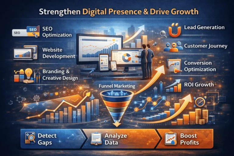 Services 4 digital marketing strategy and growth diagram
